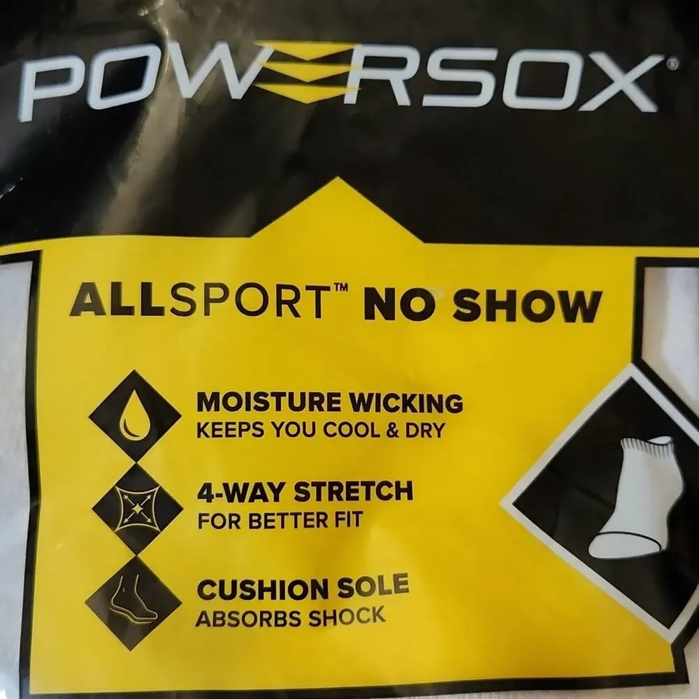 Powersox Men's‎ No Show White Socks 12 Pack Size 6-12 Wicking Cushion Sole